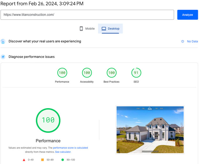 Google page load performance on mobile 100 percent